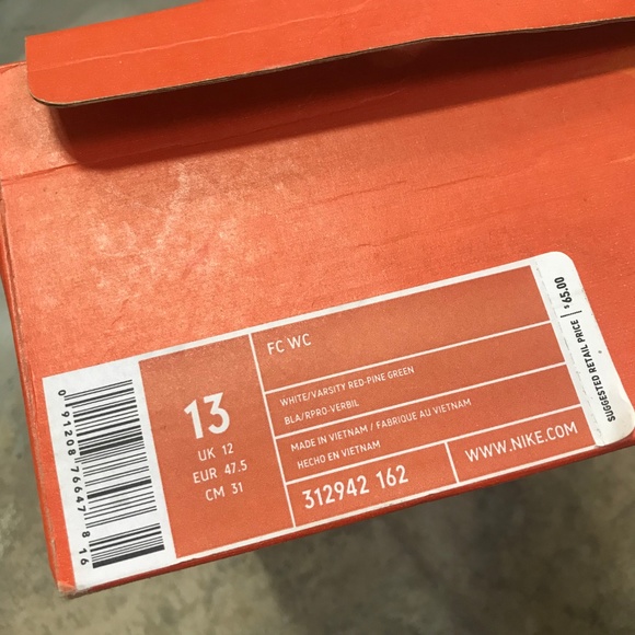 Nike FC WC White/Varsity Red-Pine Green Size 13 - Picture 6 of 6